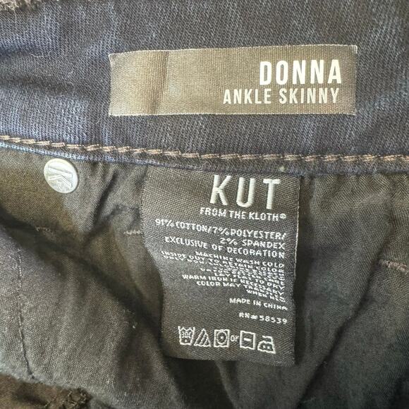 Kut From The Kloth Dark Wash Donna Ankle Skinny Jean Womens Size 0 Embroidered - Picture 10 of 11